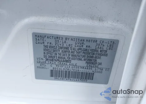 2018 Nissan Sentra Sv из США, поврежденный, VIN 3N1AB7AP6JL649022